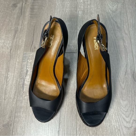 Authentic Fendi Leather Pequin Slingback Espadrille Wedges Size 39 - Picture 7 of 10